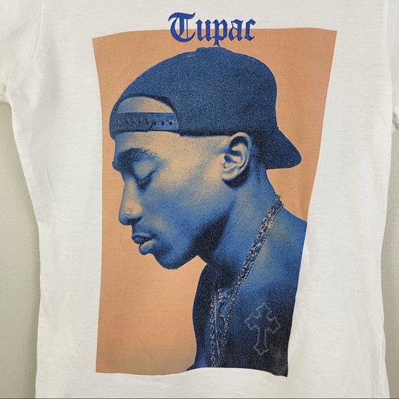 TUPAC 2PAC White Blue Graphic Band Tee - Picture 3 of 6